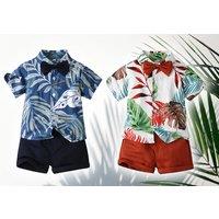 Hawaiian Kid Casual Two-Piece Shirt And Short Set - Red