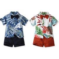 Hawaiian Kid Casual Two-Piece Shirt And Short Set - Red