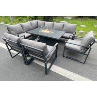 Modern Aluminum 8-Seater Garden Furniture Set with Firepit