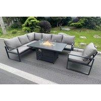 7-Seater Aluminium Outdoor Dining Set with Firepit