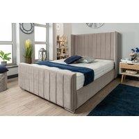 Grey Velvet Wing Panel Bed - Mattress & Storage Options