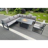 8-Seater Modern Aluminium Garden Corner Sofa & Fire Pit Set