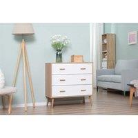HOMCOM Modern 3-Drawer Chest - White & Natural Wood Bedroom Storage Unit