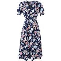 Unisex Navy Women'S Summer Print Midi Wrap Dress - Uk Sizes 6-12