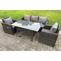 5-Seater Weather-Resistant Polyrattan Garden Dining Set with Reclining Loungers - Modern Grey