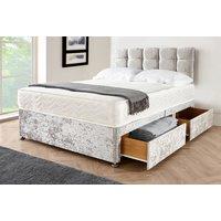 Silver Crushed Velvet Divan Bed Set With Headboard - With Storage Options