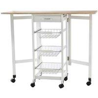 Homcom Kitchen Trolley With Expandable Countertop - Chic White & Oak Delight