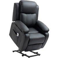 HOMCOM Black Faux Leather Reclining Power Lift Sofa Chair - 1-Seater, Massage, Modern Recliner