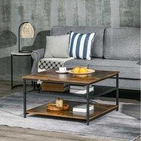 Homcom Industrial Coffee Table With 3-Tier Storage Shelves
