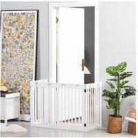 Pawhut Elegant 4-Panel White Wooden Pet Gate