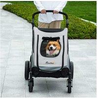 Pawhut Pet Stroller, 4 Wheels, Leash - Grey