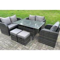 Outdoor Garden 7-Seater Grey Reclining Rattan Set