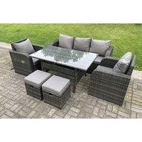 7 Seater Dark Grey PE Wicker Rattan Garden Dining Set with Reclining Chairs