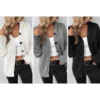 Women'S Knitted Cardigan With Hood - White, Black Or Grey