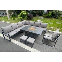 10-Seater Grey Aluminium Garden Dining Set with Gas Fire Pit Table