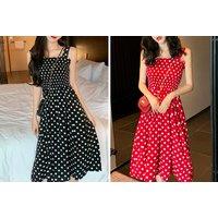Women'S Strap Polka Dot Dress - 2 Colour Options - Black