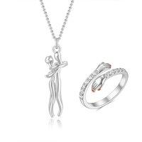 Interlocking Couple Hug Necklace & Ring Set - 3 Options
