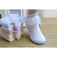 4-Pack Girls Lace Ruffle Frilly Socks - 4 Colour Options - Blue