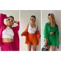 Women'S Long Sleeve Shirt And Shorts Set- 8 Colour Options