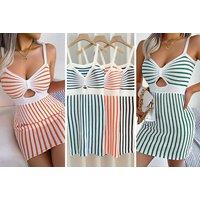 Women'S Summer Sleeveless V-Neck Dress - 3 Colour Options - Orange
