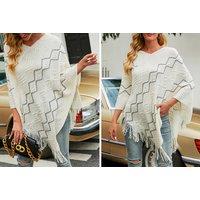 Women'S Knitted V-Neck Poncho - Five Colour Options