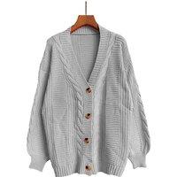 Unisex Khaki Women'S Oversized Casual Loose-Fit Knit Cardigan - 5 Colours