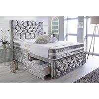 Sicily Silver Crushed Velvet Divan Bed & Mattress - Size & Storage Options!