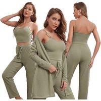 Unisex Black Women'S Waffle Knit Pyjama Loungewear Set - 4 Colours!