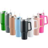 40Oz Stainless Steel Tumbler Insulated Travel Cup With Handle And Straw