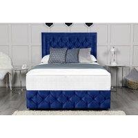 Barcelona Blue Crushed Velvet Divan Bed Set And Mattress - Storage Options