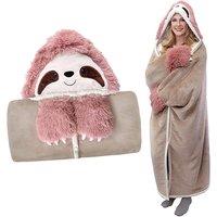 Unisex Black Fluffy Animals Hooded Wearable Blanket - Sloth, Cow & More!