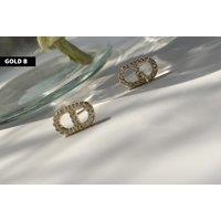 Micro Paved CD Letter Ear Stud Set - Gold & Silver