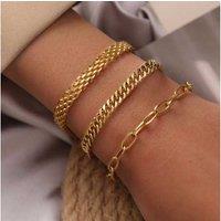 Exquisite Three-Layer Gold Tone Bracelet Set