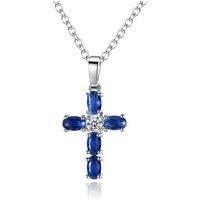 Stunning Blue Crystal Cross Silver Necklace