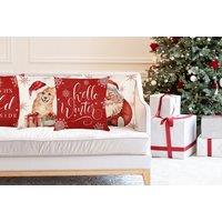 Set Of 4 Christmas Linen Cushion Covers - Red & White!