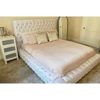 Elegant Cream Velvet Bed Frame With Mattress