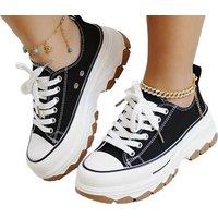 Women'S Converse Inspired Chunky Platform Canvas Trainers