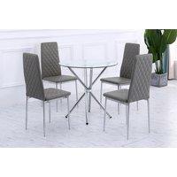 Round Glass Dining Table Set with 4 Grey Chairs