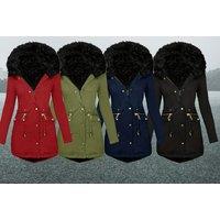 Faux Fur Hood & Parka Zip Up Winter Coat - 8 Sizes!