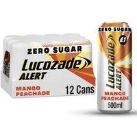 Lucozade Alert Zero Sugar Energy Drink - Mango Peachade, 12 x 500ml Cans, High Caffeine, Vitamin B3, Zero Sugar