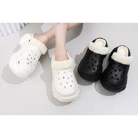 Womens Croc Inspired Fleece Lined Fuzzy Shoes In 4 Options