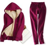 Black Womens Fleece Lined Tracksuit Set In 4 Colours And 6 Sizes