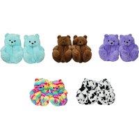 Unisex Black Lightweight Plush Teddy Bear Slippers - Non-Slip, 11 Colours, Unisex