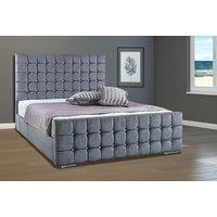 Royal Grey Velvet Cube Bed Frame & Base