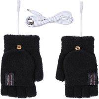 Unisex Black Thermal-Lined Heated Gloves - Unisex, USB Electric, 100% Polyester, Winter Hand Warmer