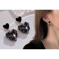 Black Rhinestone Heart Shaped Love Earrings