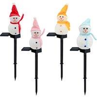 Single Or Pack Of 5 Christmas Snowman Outdoor Solar Lights - Red