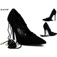 Unisex Women'S Black Lace-Up Chunky Heel Pumps - Elegant Formal Court Shoes