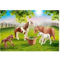 Playmobil 2 Ponys with 2 Foals Farm Playset - Imaginative Animal Toy Set for Ages 4+
