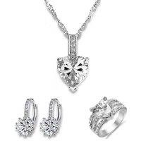 Heart Clear Zircon Crystals Tri Set - Silver